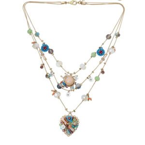 Handmade beaded necklace with heart-shaped pendants for ladies