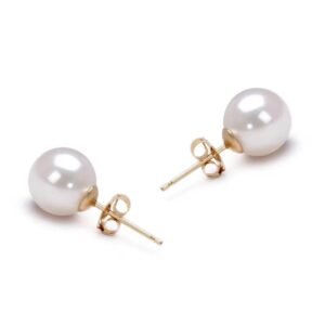 Korean-style minimalist pearl stud earrings, versatile and hypoallergenic, round pearl ladies' earrings, classic gold version