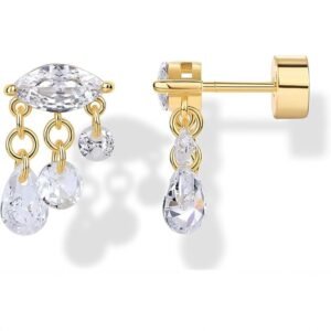 Four-claw cat-eye stone stud earrings for women, stylish and simple with a touch of sophistication. Small and unique zirconia minimalist earrings, small stud earrings.