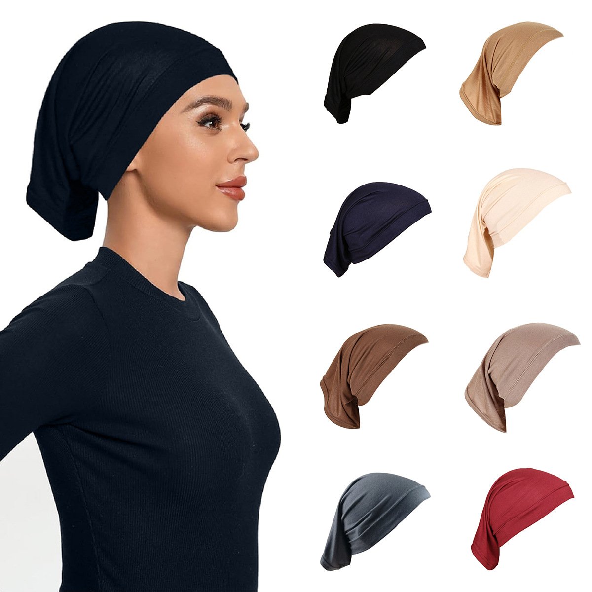 Modal single-color Malaysian tube hat base cap - highly elastic silk-cotton women's Arabian scarf-style small hat