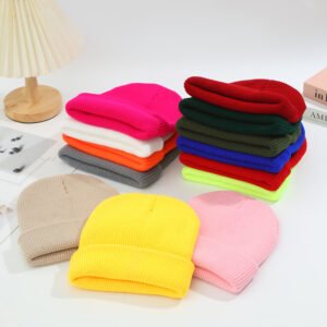 Japanese-style candy-colored thick-rimmed knitted hat for autumn and winter, versatile for all occasions, trendy wool hat, outdoor warm hooded hat