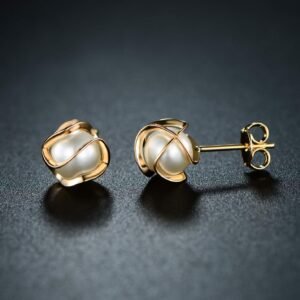 Bronze gold electroplated, pearl flower, light luxury, high-end, luxurious women's ear stud