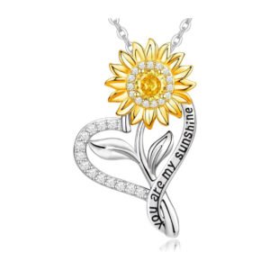 Sunflower (Sunflower) Helianthus love pendant necklace, heart-shaped lockbone chain for mothers' day gift, European style