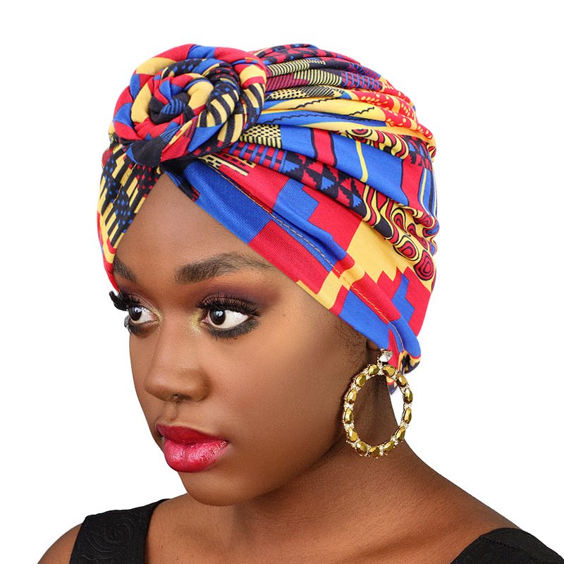 European and American ethnic style braided headscarf hat, elastic printed Indian hat, chemotherapy hat