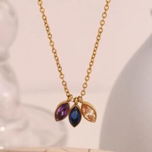 Stainless steel plated with 18K gold, three-eyed zirconia pendant necklace