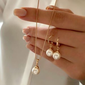 Fashion pearl pendant alloy luxury pearl earrings, ear pendants and necklace set for women