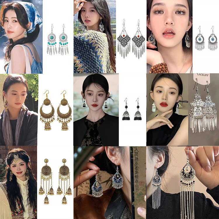 Exotic style earrings - Retro, artistic, classical and dignified ear hooks, versatile and with hollow dangling pendant earrings