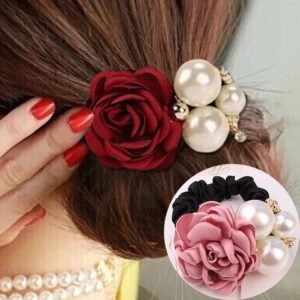 Lady-style hair accessory resembling a pearl rose hair tie for braiding hair. Perfect for female internet celebrities or adults who want a cute hairstyle accessory.