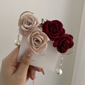 Rose garden forest style flower bun hair clip, high-end hair accessory for women, back of the head fairy-like updo hairpin.