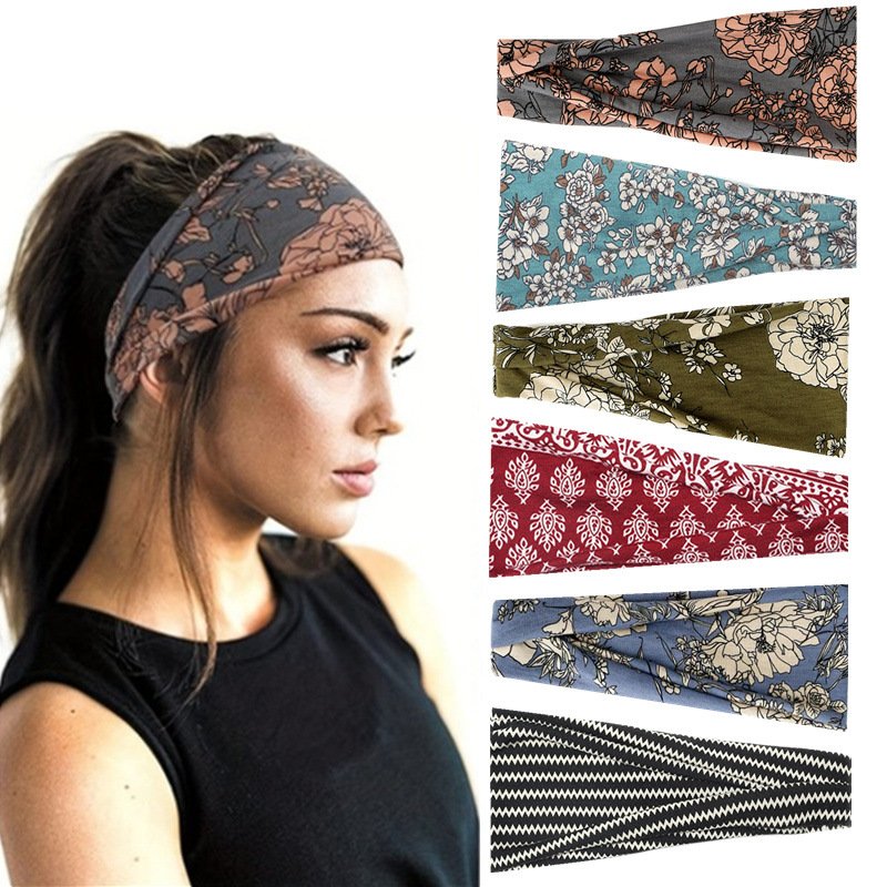 Lady's hairband with yoga print headband, Bohemian elastic headscarf hair accessory