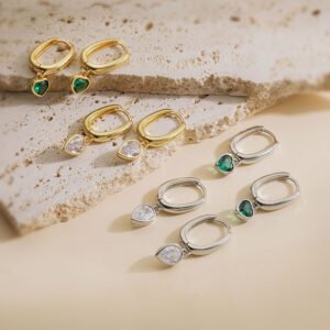 Copper-set-zircon heart-shaped heart-shaped ear hook earrings, women's exclusive high-end style, waterdrop-shaped fringes.