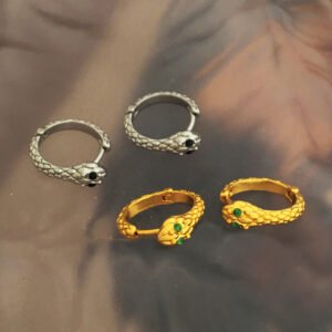 Bronze material, with a unique and charming snake-shaped ear loop. This retro hip-hop trendy style earrings feature simple geometric design.