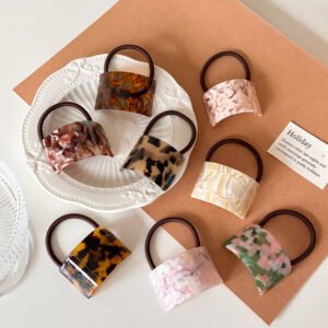 Korean version of acetic acid board-made tortoiseshell color girl ponytail hairband with geometric arc-shaped and high elasticity elastic band