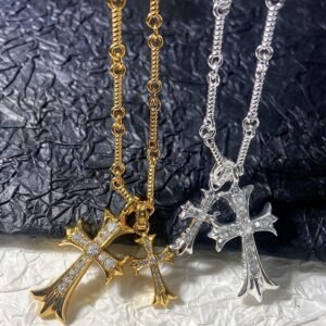 Cross necklace for women, retro double cross-shaped couple pendant with numerous diamonds, double pendants for both men and women.