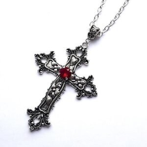 Creative flower-patterned cross-shaped diamond necklace