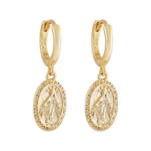 S925 silver needle Mary Magdalene coin earrings, retro and fashionable, with unique and versatile ear hooks and ear loops, suitable for women.