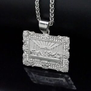 Hip-hop necklace with stainless steel and diamond accents pendant
