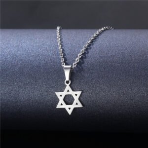 Geometric hexagonal star titanium steel necklace for women, featuring cartoon and anime-style mysterious symbols, stainless steel hexagonal star pendant as a decorative accessory.