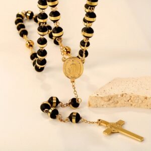 Cross necklace - Trendy design for Europe and America. Bead string necklace. Stainless steel necklace. For both men and women.