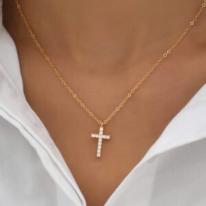 Stone cross pendant with bone chain, for women