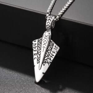 European and American trendy accessories Alloy men's personalized hip-hop double-sided Viking symbol arrow necklace