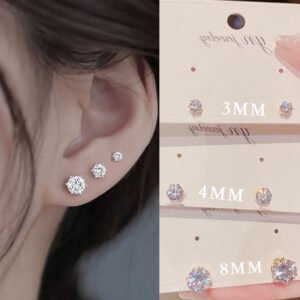 Zircon stud earrings, 925 silver pin for ear piercing, glittering diamond zircon ear bar stud, simple, suitable for sleeping, no need to remove, small and elegant earrings.