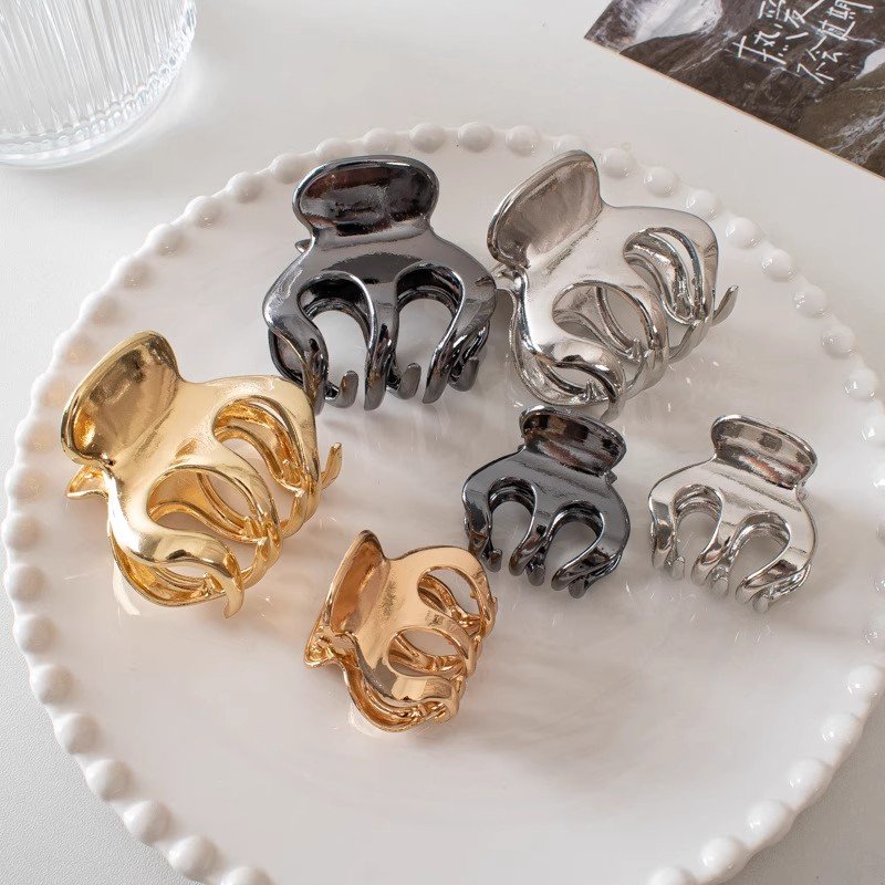 Metal small clasp set with princess-style updo hair clips, silver shark-shaped hair clips for the high ponytail, and hair accessories. - Image 2