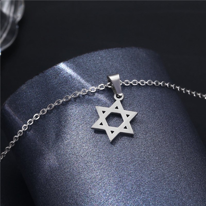 Geometric hexagonal star titanium steel necklace for women, featuring cartoon and anime-style mysterious symbols, stainless steel hexagonal star pendant as a decorative accessory. - Image 2