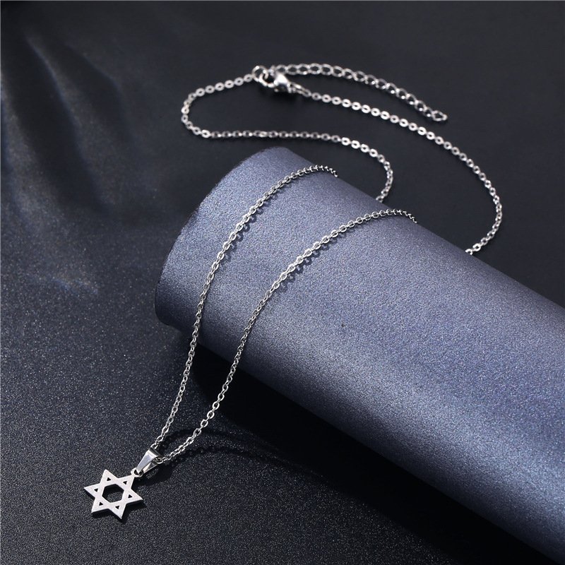 Geometric hexagonal star titanium steel necklace for women, featuring cartoon and anime-style mysterious symbols, stainless steel hexagonal star pendant as a decorative accessory. - Image 3