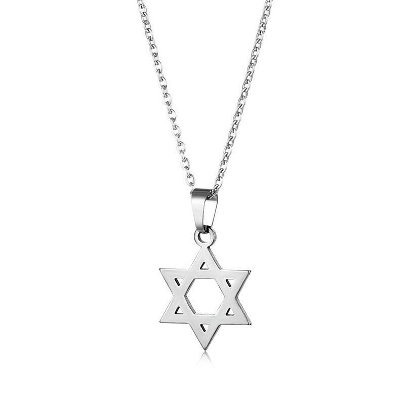 Geometric hexagonal star titanium steel necklace for women, featuring cartoon and anime-style mysterious symbols, stainless steel hexagonal star pendant as a decorative accessory. - Image 4
