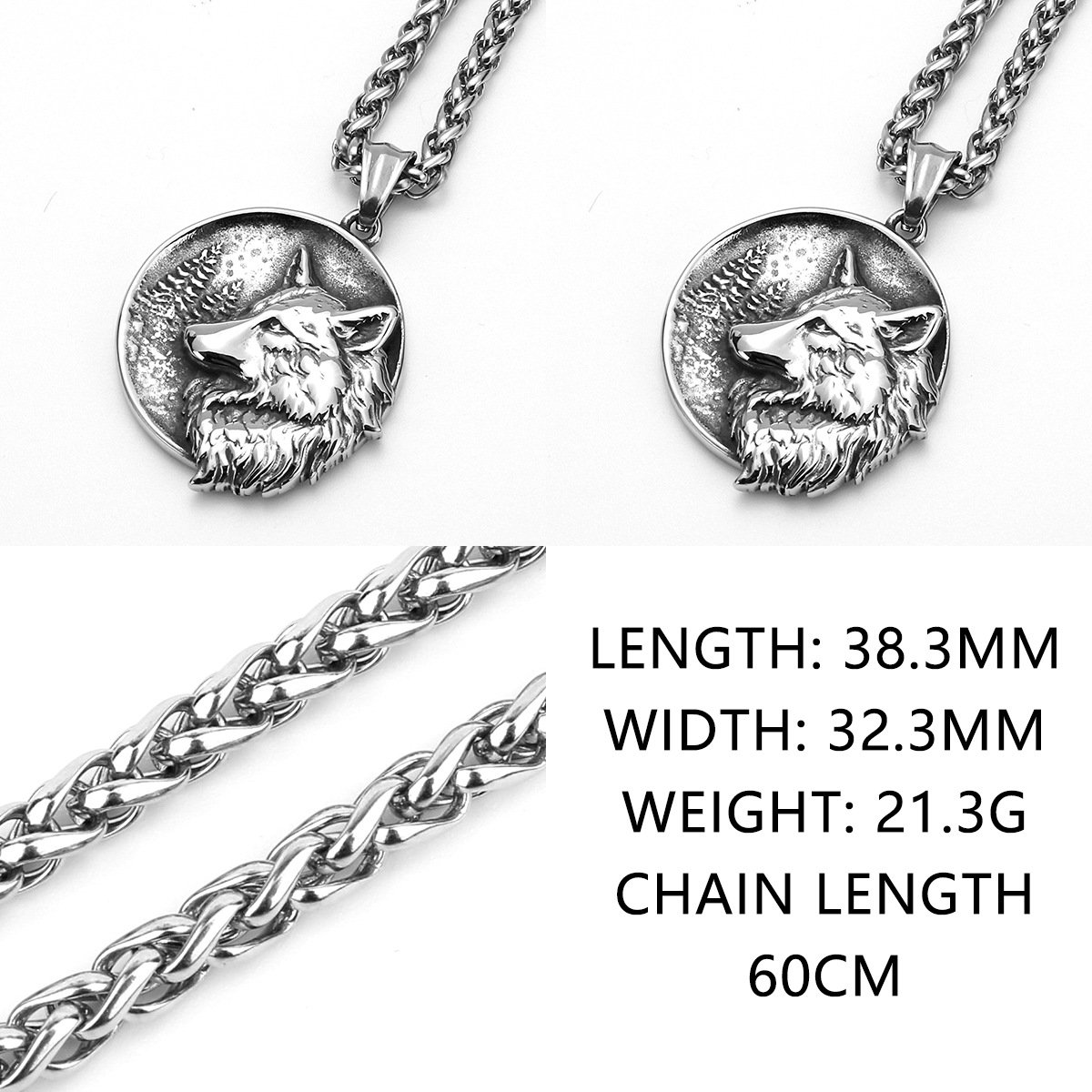 Retro double-faced wolf-head titanium steel pendant for men, with an elegant European style and fashionable charm. Made of stainless steel, this pendant is a great accessory for necklaces. - Image 3