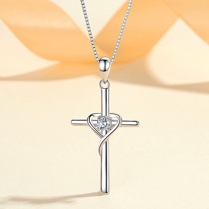 S925 pure silver cross-shaped cross pendant necklace for collarbone, cross-border niche vintage personalized accessory, hundreds of combinations available. - Image 2