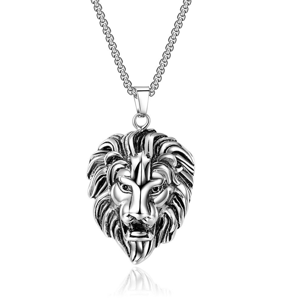 Retro style punk lion head pendant necklace for men and women, rock and roll accessory, stainless steel chain. - Image 2