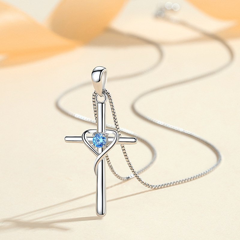 S925 pure silver cross-shaped cross pendant necklace for collarbone, cross-border niche vintage personalized accessory, hundreds of combinations available. - Image 3