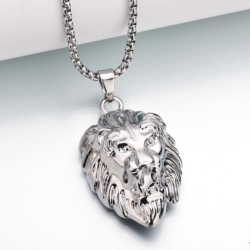 Retro style punk lion head pendant necklace for men and women, rock and roll accessory, stainless steel chain. - Image 3