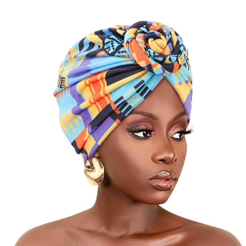 European and American ethnic style braided headscarf hat, elastic printed Indian hat, chemotherapy hat - Image 2