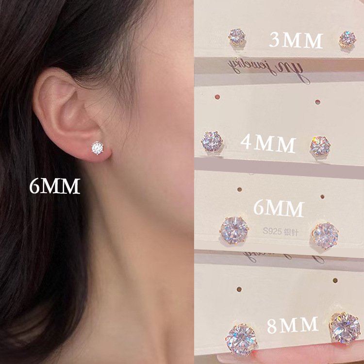 Zircon stud earrings, 925 silver pin for ear piercing, glittering diamond zircon ear bar stud, simple, suitable for sleeping, no need to remove, small and elegant earrings. - Image 2
