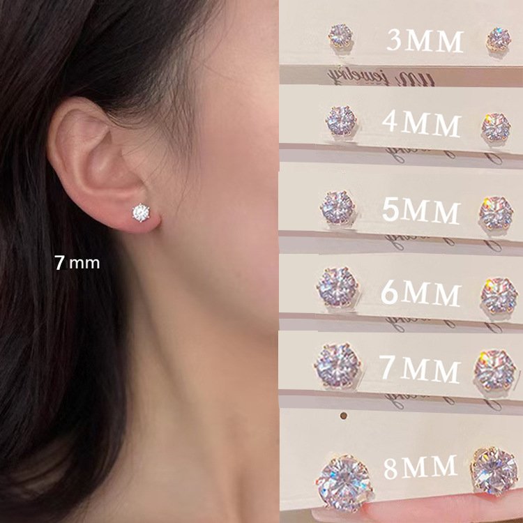 Zircon stud earrings, 925 silver pin for ear piercing, glittering diamond zircon ear bar stud, simple, suitable for sleeping, no need to remove, small and elegant earrings. - Image 3