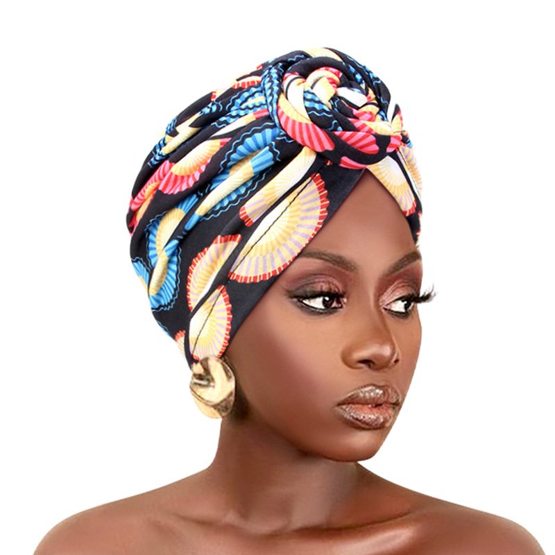 European and American ethnic style braided headscarf hat, elastic printed Indian hat, chemotherapy hat - Image 3