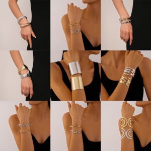 European and American Metallic Irregular Geometric Open Cuff Bracelet - Personalized, Bold, Minimalist, Niche and High-end Jewelry for Women