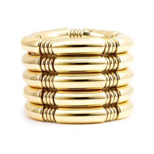 Amazon Cross-Border Bestseller: CCB Gold Thick-Tube Beaded Elastic Bracelet - European and American Fashion Stackable Curved-Tube Bangle for Women
