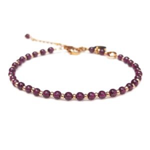 Women's Bracelet: 4mm Handmade Beaded Gold Chain Crystal Bracelet, Festival Gift, Birthday Garnet Bracelet