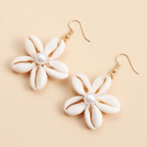 Summer Southeast Asian Handwoven Shell Flower Pendant Earrings: Unique Ancient Town Style Beach Earrings for Women